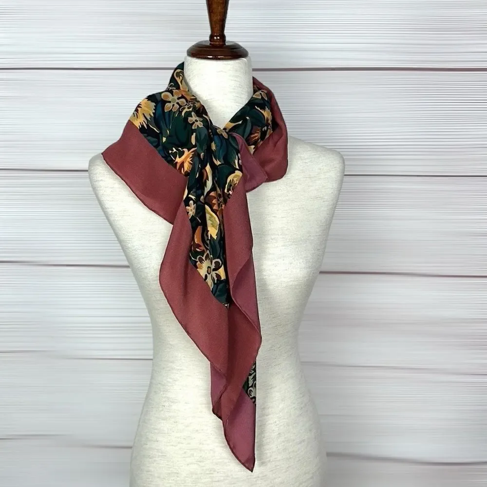 Tuscany Per Donna Silk Crepe Scarf Hand Rolled Mauve Taupe Floral